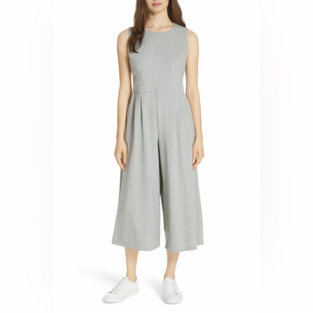 Eileen Fisher | Moon Organic Cotton Speckled gray Knit Cropped Jumpsuit small - Picture 2 of 13